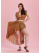 Drawstring Raglan Sleeve Orange Print Shirred Top