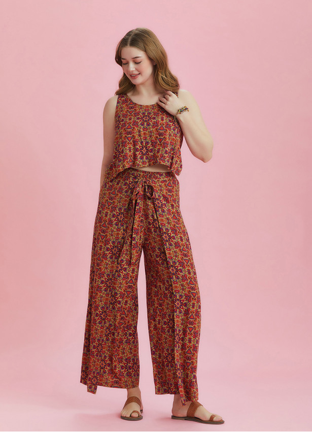 Ethnic Print Wrap Front Sleeveless Plus Size Overall