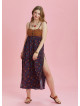 Strappy Button Back Orange Floral Slit Plus Size Dress