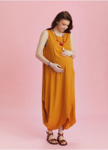 Sleeveless Front Layered Yellow Baggy Maternity Dress