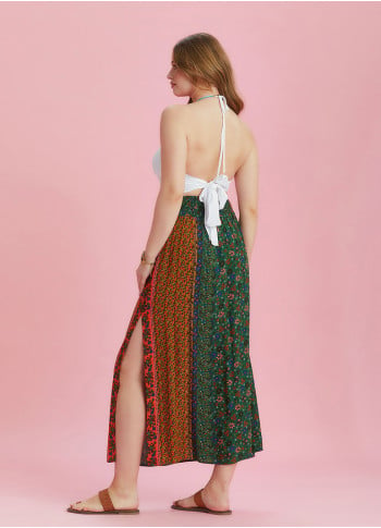Green Elastic Waist Side Slit Plus Size Skirt