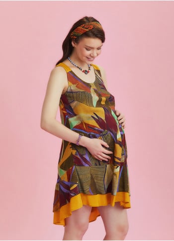 Khaki Print Front Pocket Detail Maternity Sundress