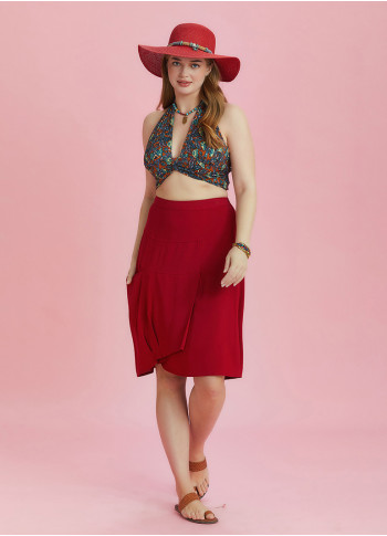Oversize Pocket Detail Wrap Front Red Plus Size Skirt