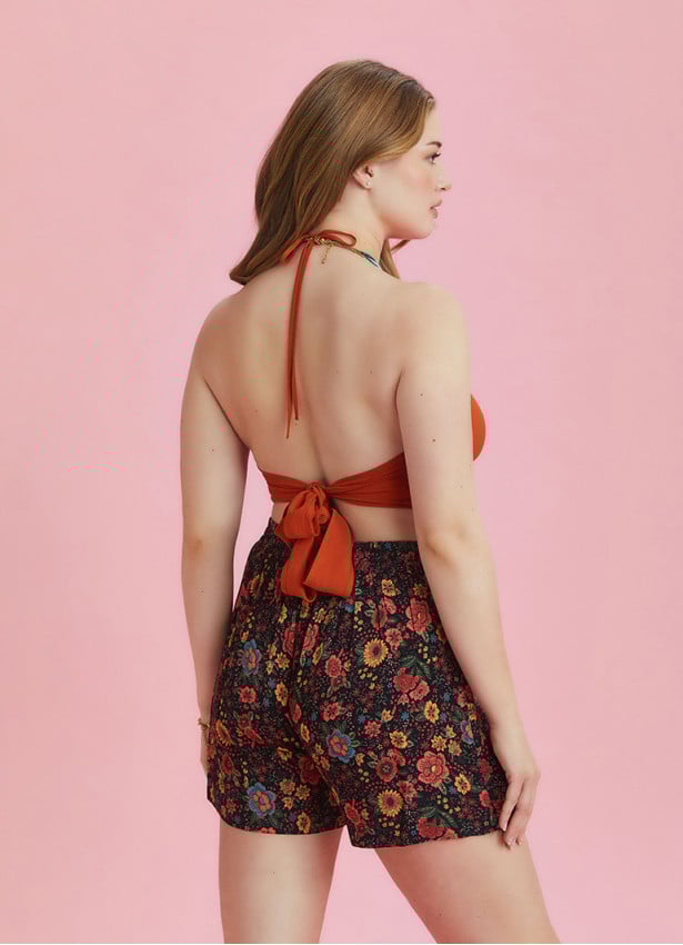 Boho Chic Wrap Front Black Floral Plus Size Skort