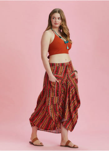Asymmetrical Detail Etnic Plus Size Skirt