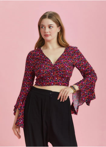 Gypsy Style Bell Sleeve Crop Plus Size Top