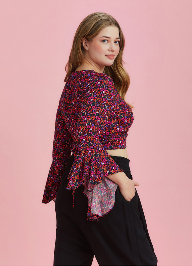 Gypsy Style Bell Sleeve Crop Plus Size Top