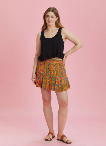 Boho Chic Style Orange Ruffled Plus Size Skort