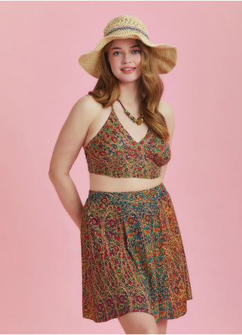 Boho Chic Paisley Print Patchwork Plus Size Skirt