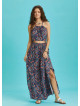 Open Back Halter Neck Printed Slit Sundress