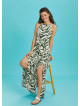 Double Front Slit Detail Decollete Green Dress