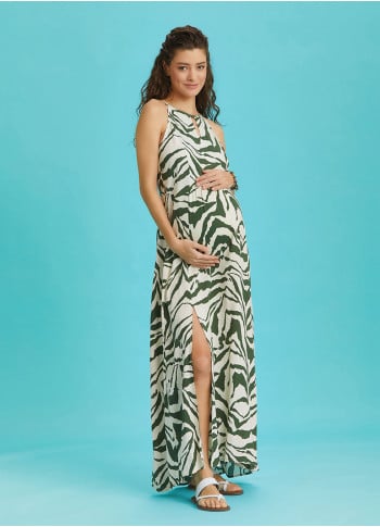 Double Front Slit Detail Decollete Maternity Dress