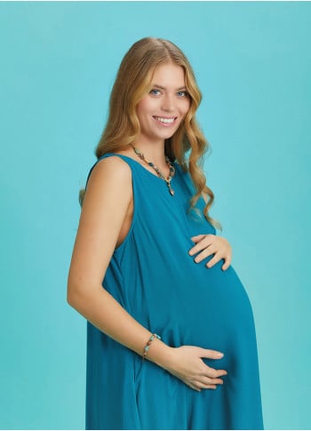 Sleeveless Front Layered Blue Baggy Maternity Dress