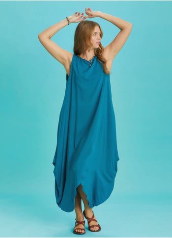 Sleeveless Front Layered Blue Baggy Summer Dress