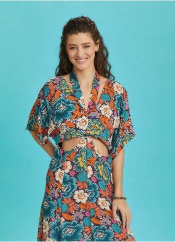 Boho Chic Style Floral Printed Cut Out Dress
