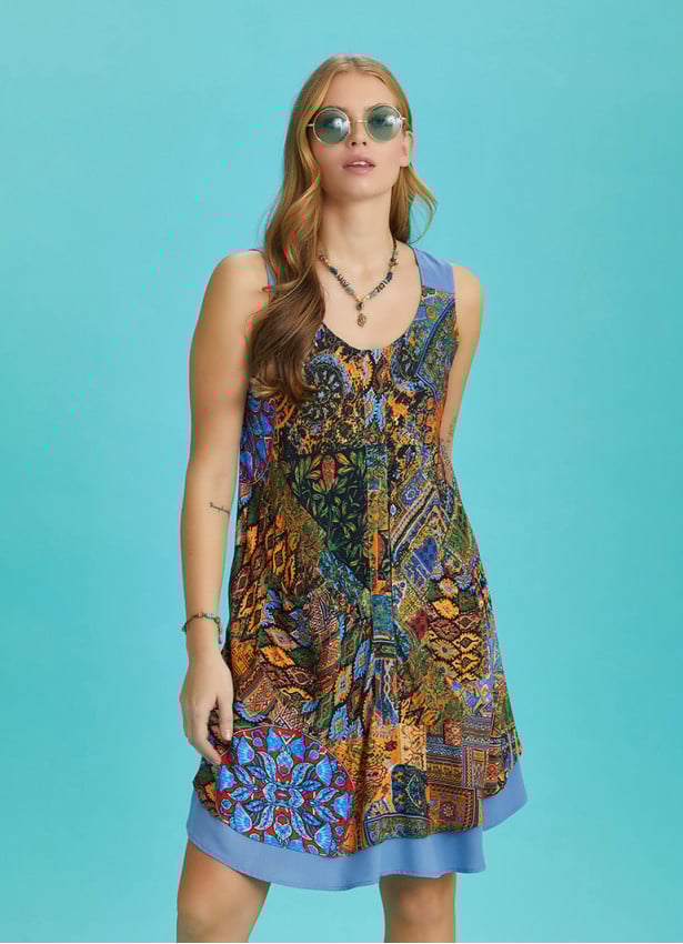 Green Print Front Pocket Detail Sundress