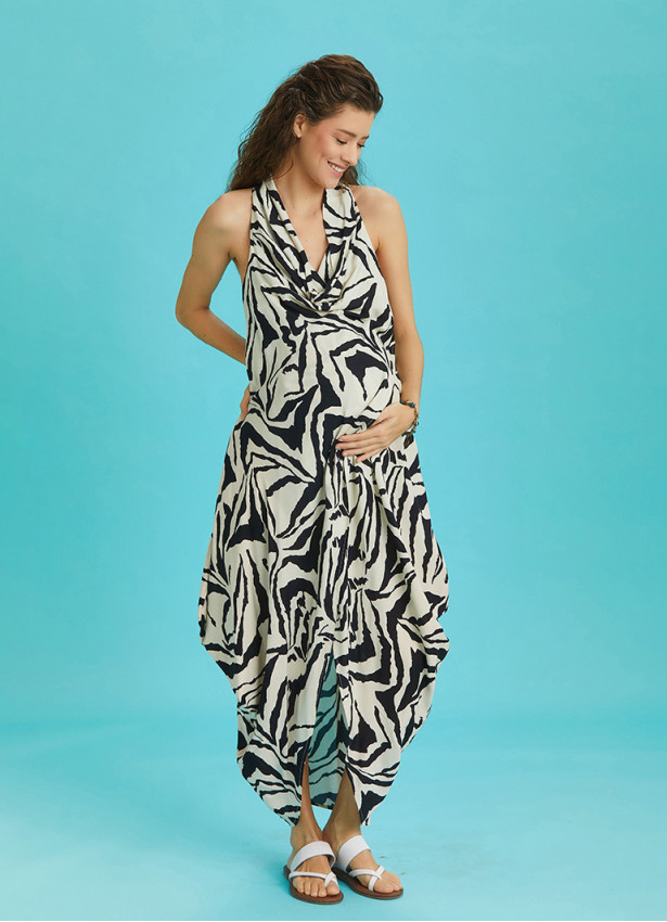 Bohemian Stylish Authentic Degaje Neck Maternity Dress