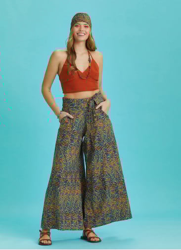 Patterned Tie Banded Waist Low Rise Culottes