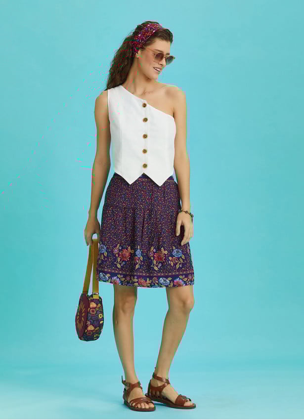 Floral Print Elastic Waist Ruffled Hem Pull On Mini Skirt