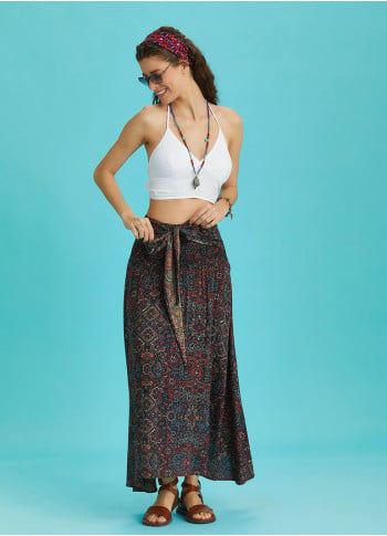 Shabby Ethnic Patterned Asymmetric Skirt