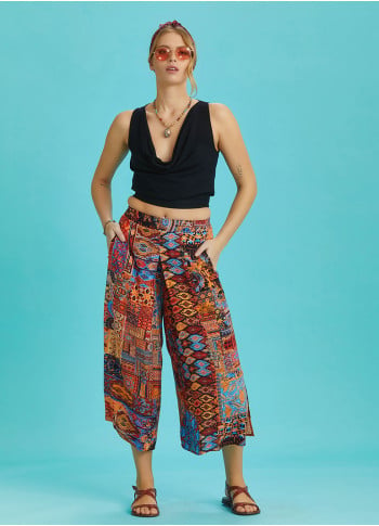 Front Pleat Detailed Women's African Pattern Capri Pants