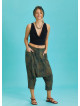 Khaki Patterned Elastic Waist Capri Harem Pants