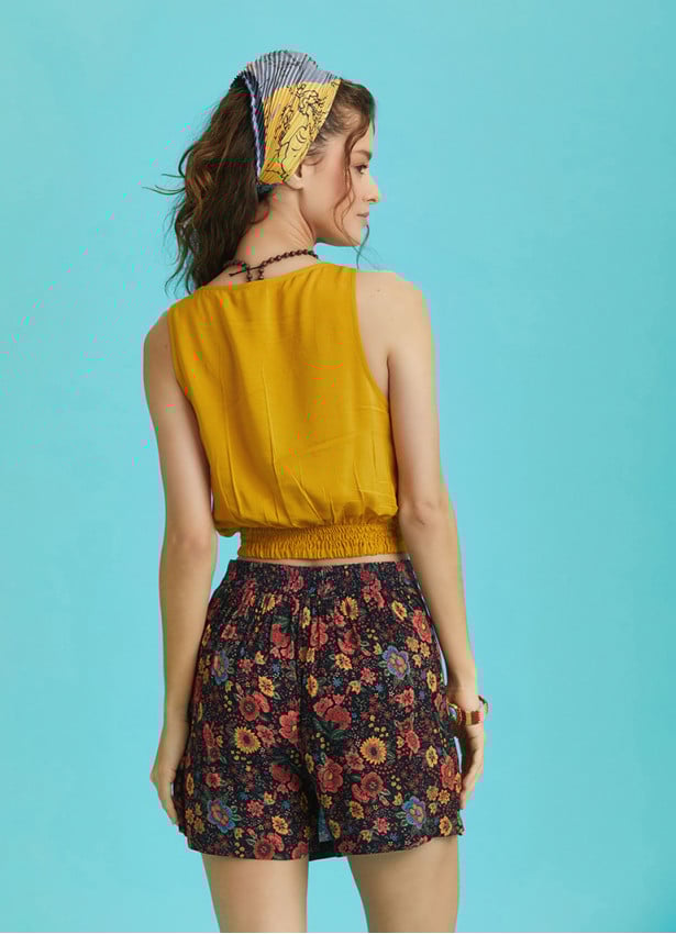 Boho Chic Wrap Front Black Floral Skort