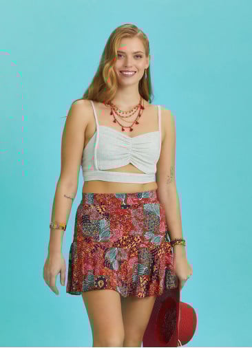 Boho Chic Style Red Print Ruffled Mini Skort