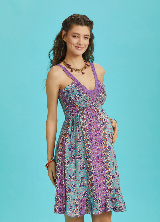 Frill Hem Gypsy Style Floral Maternity Sundress