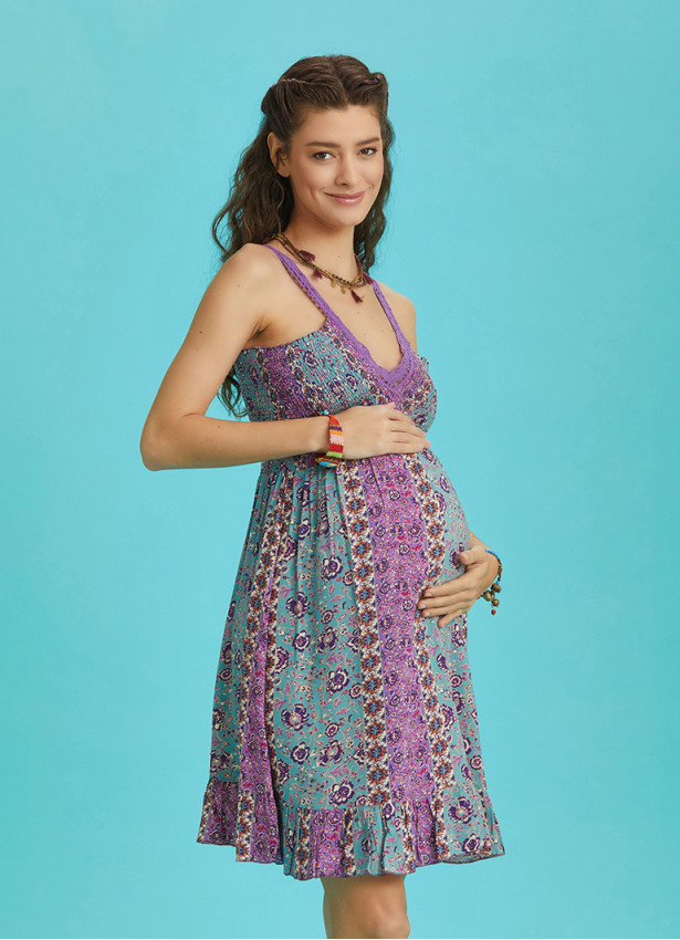 Frill Hem Gypsy Style Floral Maternity Sundress