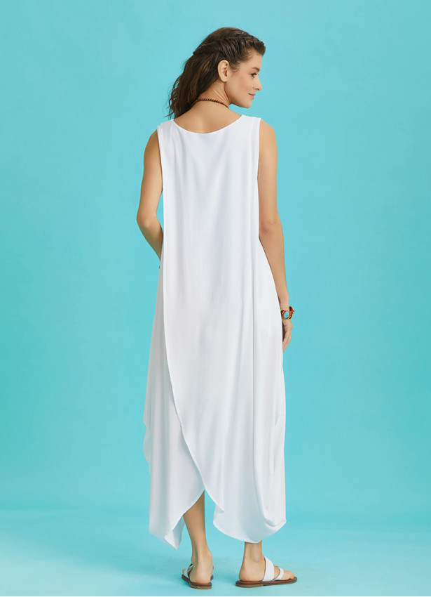 Sleeveless Front Layered White Baggy Summer Dress