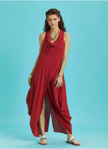 Authentic Degaje Neck Red Patterned Dress