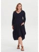 Oversized Pockets V Neck Plus Size Black Dress