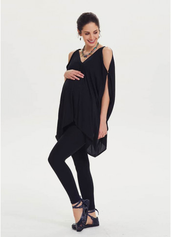 Relaxed Fit Hem Detailed Maternity Black Tunic Top