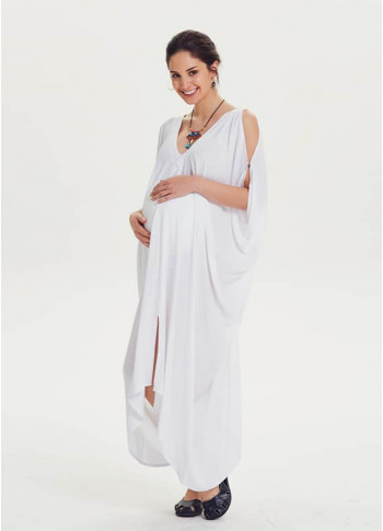 Cold Shoulder Deep V Neck Wholesale White Boho Maternity Dress