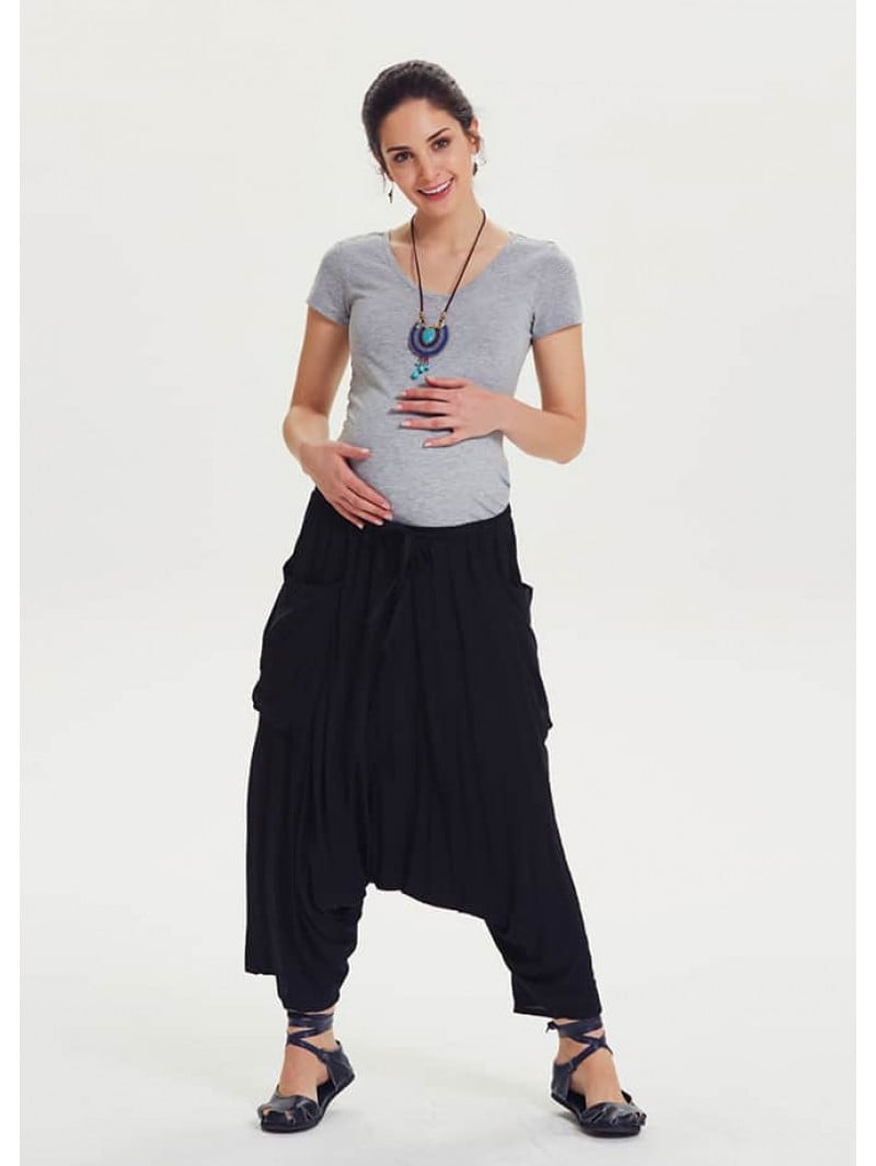 Black Maternity Capri Harem Pants