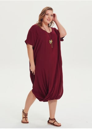 Wrap Hem Detail Short Sleeve Bohemian Style Plus Size Long Dress