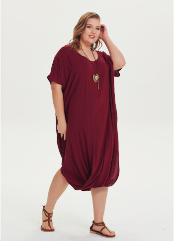 Wrap Hem Detail Short Sleeve Bohemian Style Plus Size Long Dress