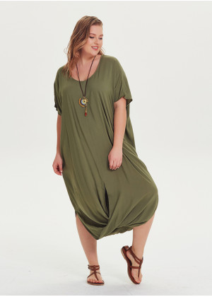 Scoop Neckline Short Sleeve Wholesale Plus Size Bohemian Dress