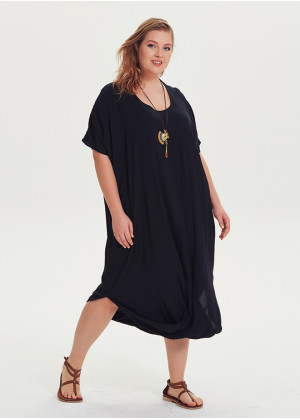 Bohemian Style Scoop Neckline Wholesale Plus Size Black Dress