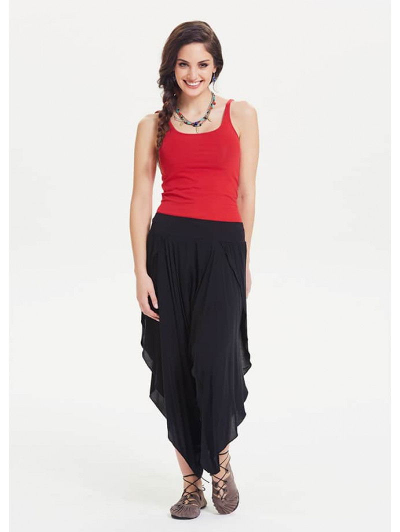 High Slits Flowy Layered Black Tulip Harem Pants | Wholesale Boho Clothing