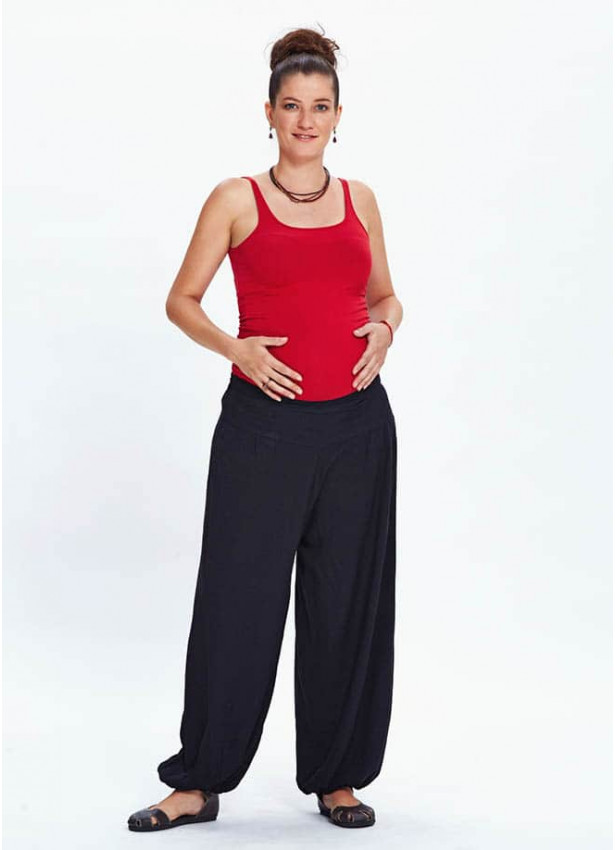 Elastic Waist Elastic Hem Black Maternity Pants