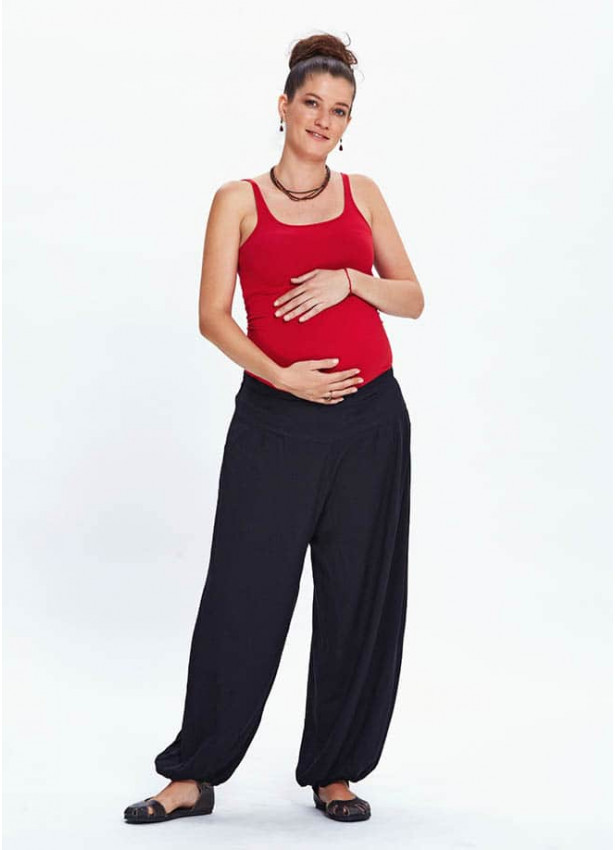 Elastic Waist Elastic Hem Black Maternity Pants