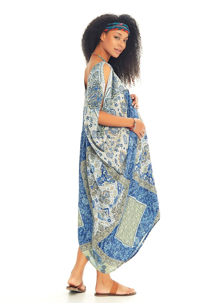 Blue Print Wholelsale Boho Maternity Dress | Wholesale Boho Clothing