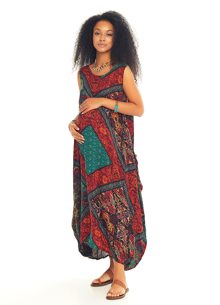 Ethnic Print Boho Maternity Maxi Dress ...