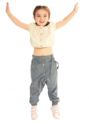 Kids Elastic Ankle Cuffs Low Rise Gray Pants