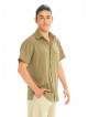 Half Sleeve Striped Khaki Men's Cotton Shirt