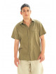 Half Sleeve Striped Khaki Men's Cotton Shirt