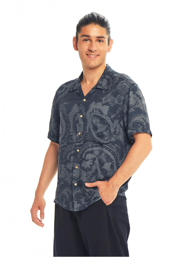 Gray Patterned Comfortable Fit Men's Shirt