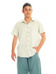 Half Sleeve Button Down Men's Vertical  Cream Striped Shirt